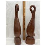 2 Handcarved Wooden Duck Figures