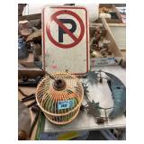 Moon and stars wind chime, no parking sign and