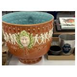 Sarreguemines Planter Unmarked pottery, napkin,