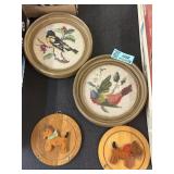 Vintage needlepoint, bird pictures, and dog l