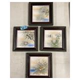 Framed Painted Ceramic Tiles, 4 Bird scenes