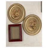 Framed Oval Floral Art 2/set, Red Picture Frame