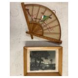 Framed Artwork "Moonrise", vintage Handheld Fan