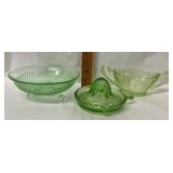 3 Pieces of Uranium Glass, Footed Bowl, Juicer &