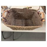 Hand Woven Basket w/Wite Frame & Wooden Handles
