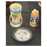 Dragon ware plate Japanese pottery and a beer