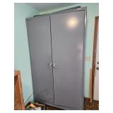 Large Uline metal cabinet on wheels & contents