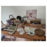 Decor items: figurines,  basket, plates, & more