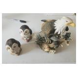 Eagle & owl figurines (3)
