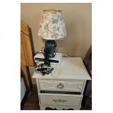 French provincial nightstand, lamp, & clock