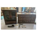 2 jewelry boxes,  pocket knife, belt buckle,  etc