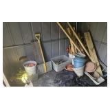 Ice melt, scrap lumber, snow shovel, flower p