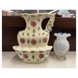 Ceramic Wall Vase & Fenton Opalescent Hobnail