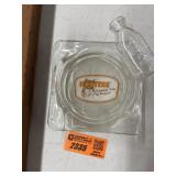 Hooters Glass Ashtray & Miniature Glass Bottle