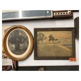 Vintage Desert Picture & Charcoal Drawing
