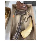 Vintage Hatchet & Antique Powder Horn