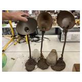 3 Antique Cast Iron Lamps & Shades