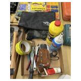 Two pairs of gloves, brake fluid air duster,