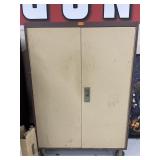 Rolling metal storage cabinet and contents