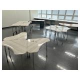 13 school desks one table and one rolling t