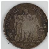 Late 1700s, 5 Francs, 90% Silver French Coin