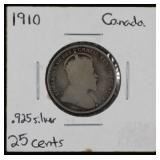 1910 Canadian Quarter, 92.5% Silver