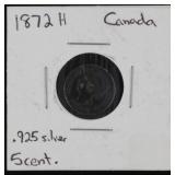 1872 Canadian 5 Cent Coin, 92.5% Silver