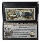 Mayflower Voyage 400th Anniv. $2 Note, Half Dol.