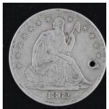 90% Silver, 1862 Seated Liberty Half Dollar