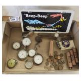 6 Vtg Openface Pocketwatches, 4 Rolls of Pennie's