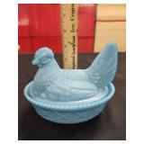 Vtg. Blue Hen on a Nest Candy Dish