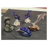 3 Hand Blown Cobalt Blue Glass Dolphins , SPI
