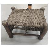 Vtg. Rustic low Footstool Wicker seat