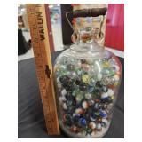Vtg, Glass Jug full of Vtg, Marbles