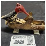 Vtg. Mechanical Cast- Metal Woodpecker Toothpick