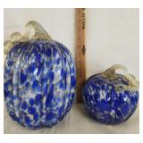 2 Blue & White Art Glass Pumpkins