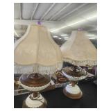 2 Vtg, Table Lamps Wood & Milk Glass