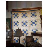 Blue, white, and yellow quilt