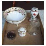 Glass & china collectibles, signed paperweight