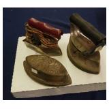 3 vintage irons - asbestos sad iron