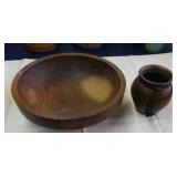 Hand made walnut bowl & Mexican vase