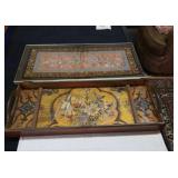 Breakfast tray & framed silk