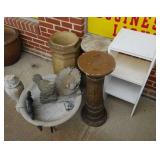 3 Birdbaths, flower stands, &  wind chimes