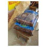 3 bags of mulch, wooden bench, etc