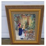 Framed print: girl with teddy bear winter scene