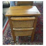 Wood & rattan  2 drawer storage bin