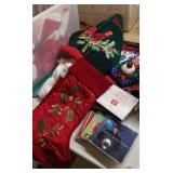 Christmas stockings,  lights, music, linens, etc