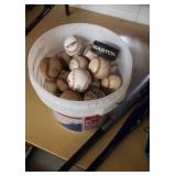 Bucket of baseballs, 2 aluminum bats, weight