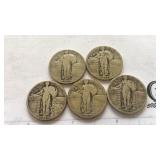 5 standing liberty quarters 1920,25,26,27,30