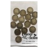 15 Barber silver dimes, various dates